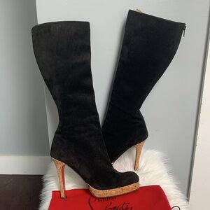 Authentic Louboutin tall suede black boots in heavily used condition